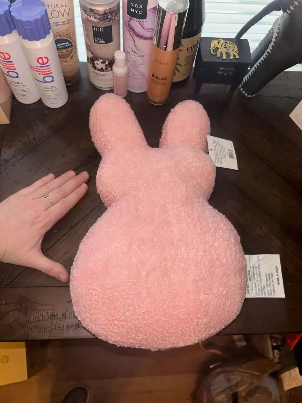 Holiday Home Pink Sherpa Bunny Easter Shaped Décor Pillow 14x8x2
